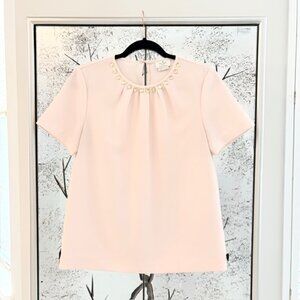Kate Spade Womens Size 4 Small Pink Short Sleeve Embellished Jewel Neck Blouse